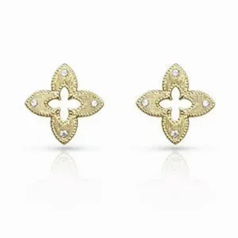 Alhambra Style Gold Floral Earrings with CZ